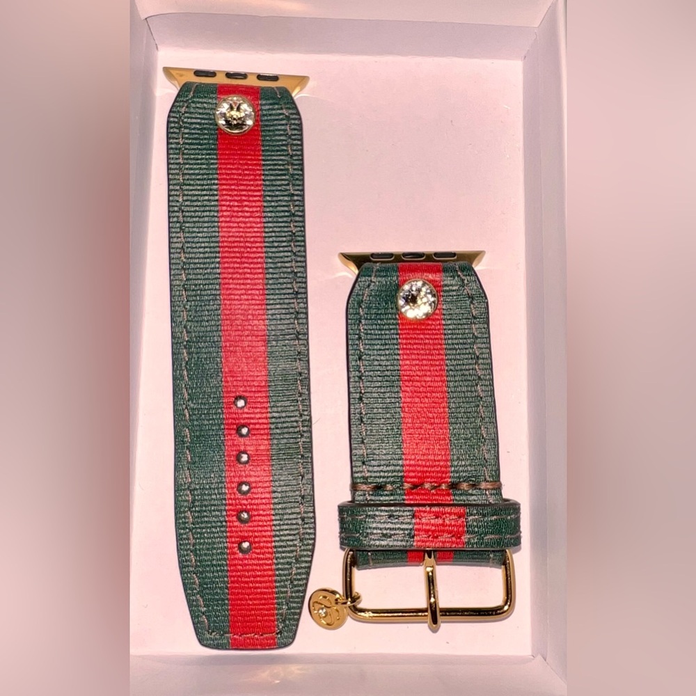 ♥️ “Rigatella” Striped red and green Ribbon Leather Apple Watch band